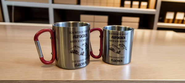 Edelstahltasse mit Karabiner "nicht aufgeben" Onlineshop KB