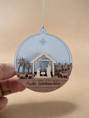Hängende 3D Weihnachtskrippe aus Acryl und Holz